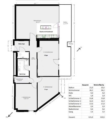ab 1.10. - 4-Zimmer-Wohnung, Neuvermietung nach Sanierung, großer Balkon, EBK in München-Solln
