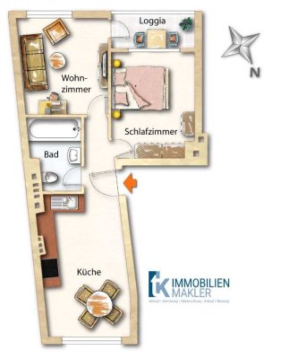 Helle 2-Zimmer-Wohnung in Kassel-Wehlheiden mit gemütlicher Loggia in ruhiger Lage