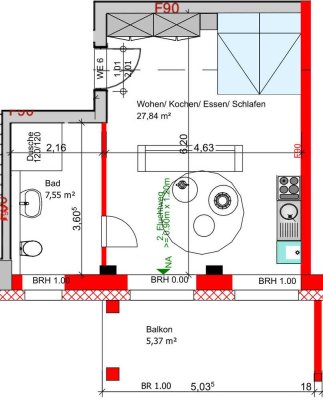 1 OG  / 1 Zimmer / 40 qm / WHG 6