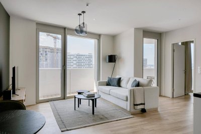 Traumblick über Wien, Belview Tower mit Gym, Wellness &amp; Lounge, 2 Zimmer + Balkon, 12. Stock, U-Bahn (VIE21)