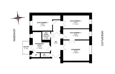 Sonniger 4 ZIMMER-Altbau, ruhiger Balkon, extra Wohnküche möbliert, Bad mit Dusche, WC, WG-tauglich!