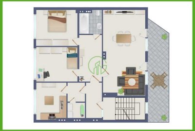Stadtwohnung mit Gartennutzung. Drei Zimmer, Balkon, ca. 114 m², Einbauküche, neues Bad. Im 2. OG.