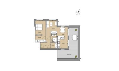 große 2 Zimmer-Penthousewohnung mit 34 m² Dachterrasse, modernem Badezimmer und großem Abstellraum