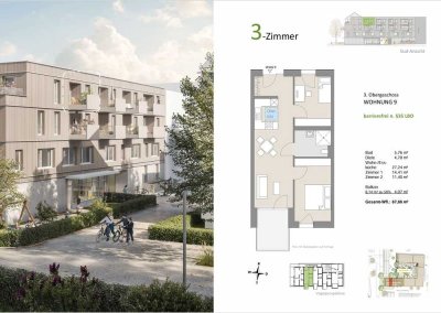 Erstbezug: Moderne 3-Zimmer-Wohnung in der Südstadt von Tübingen