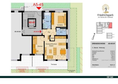 "Friedrichspark": Große Südterrasse mit 23 m², zwei Tageslichtbäder, 94 m² Privatgarten, KfW 55!