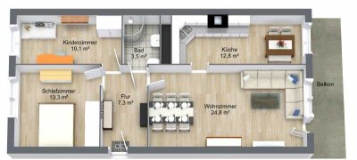 Gemütliche 3–Raum–Wohnung