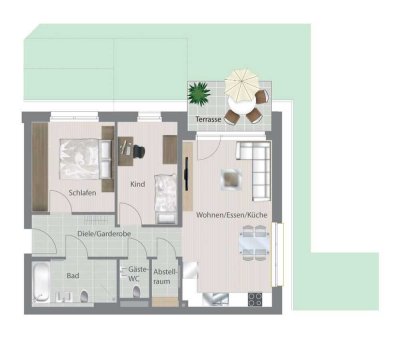 Gartenwohnung mit Terrasse