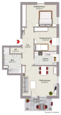 Attraktive 3-Zimmer-Wohnung mit Balkon und EBK in Bad Brückenau