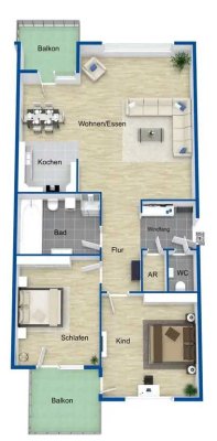 Jahre 2020 Wohnung 93 m² - 3.0 Zi. Zwei Balkon, EKB, Solar