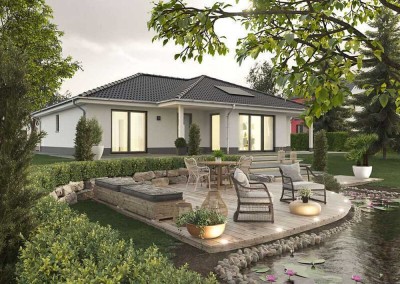 Winkelbungalow mit ELW, Preis inkl. Grundstück, massiv gebaut