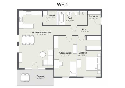 KfW55 EG-Wohnung - Süd Terrasse - PV - Wärmepumpe - Be-& Entlüftung - inkl. Küche