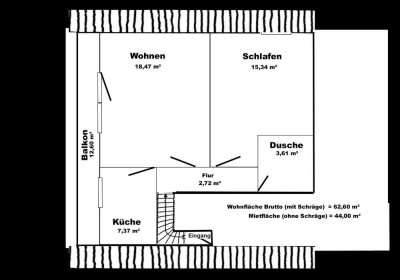 Gepflegte Dachgeschosswohnung mit zwei Zimmern sowie Balkon und EBK in Osnabrück-Wüste