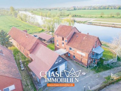 Einmalige Gelegenheit: Sanierte Mühle und Scheune in direkter Weserlage - Wohnen in H.O., Fuhlen!