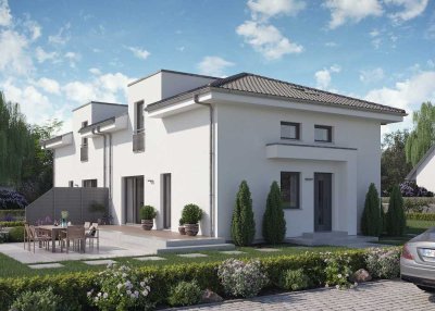 Energieeffiziente Doppelhaus-Stadtvilla mit Walmdach