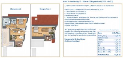 Großzügig Wohnen: Entdecken Sie 92 m² auf 2 Etagen mit 2 Balkone - 3,5-Zimmer-Maisonette-Wohnung!