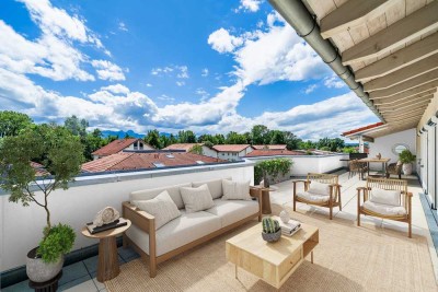 Alpenpanorama und Weitblick: 
Großzügige Penthousewohnung über zwei Ebenen in ruhiger Lage