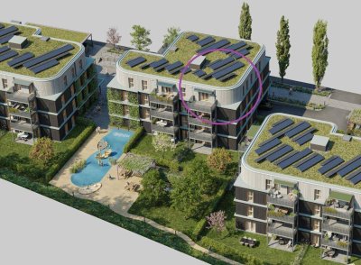 GRÜNE STADTVILLEN - GANZ OBEN! | 3 Zimmer mit Süd-Balkon | Holzbauweise - Umweltbewusst - Modern | Provisionsfrei!