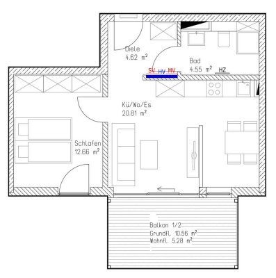 2-Zimmer mit Einbauküche und Balkon mit Abendsonne