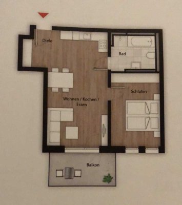 Stilvolle, teilmöblierte 2-Zimmer-Wohnung mit Balkon, Keller & Gemeinschaftsräumen .