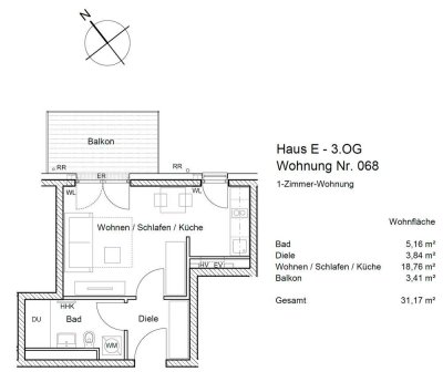 Erstbezug mit Balkon: Exklusive 1-Raum-Wohnung mit luxuriöser Innenausstattung in Freising
