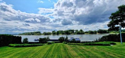 Repräsentative Bauhausvilla mit Panoramablick auf Rhein und Naturschutzgebiet in erster Rheinlage