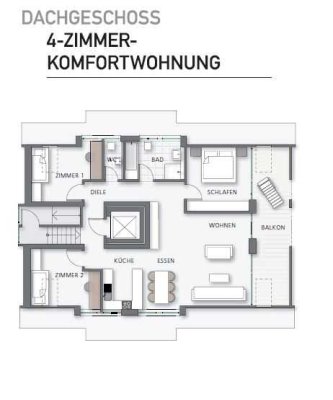 Neuwertige 4-Zimmer-Dachgeschosswohnung mit Balkon/Loggia Waiblingen