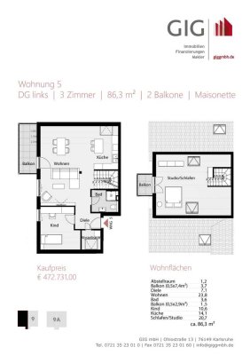 WE05 | Neubau | Maisonette | 3 Zimmer | ca. 86 m² | 2 Balkone | DG | Kellerraum