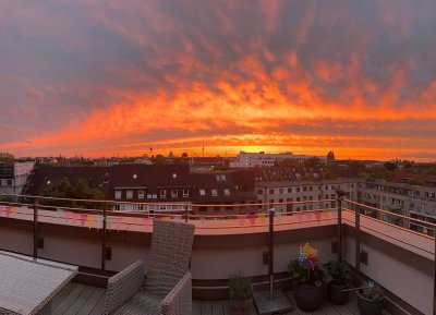 Blick auf Hamburger Skyline bis zur Elphi im Komponistenviertel 4-Zi-Penthouse-Wohnung
