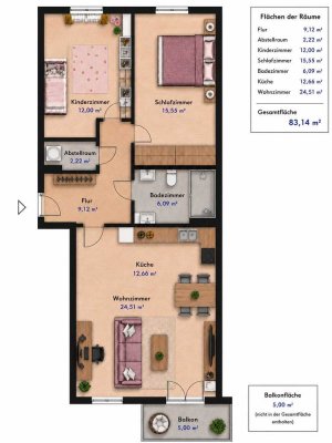 Helle 3-Zimmer-Wohnung mit Balkon und offener Wohnküche – Nachmieter gesucht