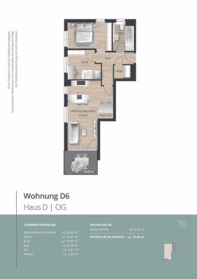 D6 - Lichtdurchflutete, großzügige 3 Zimmer Wohnung mit Süd-West Balkon im Quartier am Schmidbächle