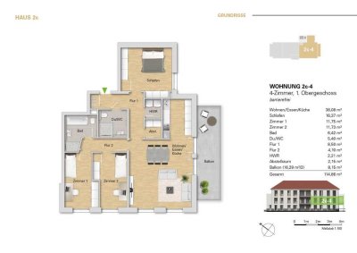 ***Neubau 4 Zi.-Wohnung im 1.OG, WE 2c-4 als Erstbezug mit großem Balkon***