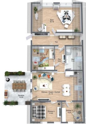 Exklusive Penthouse-Wohnung mit eigener Dachterrasse und viel Raum für individuelle Nutzung