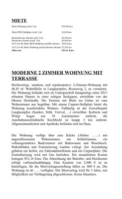 Sehr schöne 2 Zimmerwohnung im Untergeschoss zu vermieten