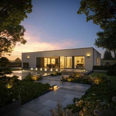 Luxuriöser Flachdachbungalow mit Atrium und Keller