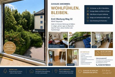 Wohnen direkt am Campus: 3,5-Zi ETW im 1. Stock mit Südbalkon in Bayreuth-Birken