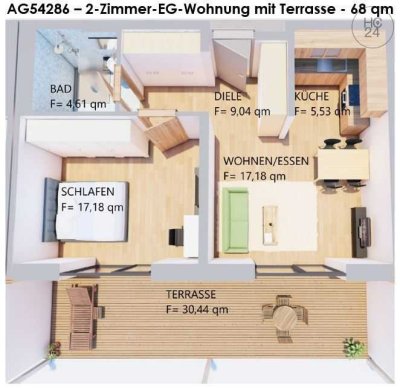 Möblierte sonnige 2-Zimmer-Erdgeschoss-Wohnung mit Terrasse in Kaufbeuren
