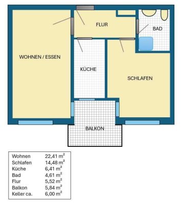 2-Zimmer-Wohnung 55 m2 Fahrstuhl Balkon, EBK, Senioren bevorzugt