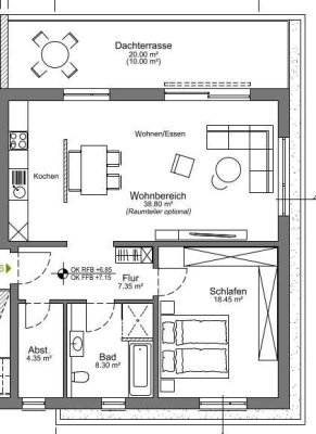 Erstbezug! 2-Zimmerwohnung mit großer Dachterrasse zu vermieten
