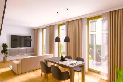 EXKLUSIVES HOF-APARTMENT | Provisionsfrei | 2 Zimmer | ca. 69 m² gew. NFL | Terrasse &amp; Eigengarten | Neubau | Erstbezug