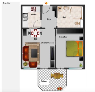 Voll Möblierte 2-Zimmer Wohnung mit Balkon zu vermieten