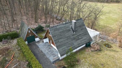 Tiny House alias urige Finnhütte 74 m² am Naturschutzgebiet im Harz-Wintergarten-Garage-484 m² Areal