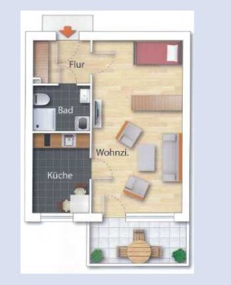 toll geschnittene 1-Zimmer Wohnung mit Balkon und separater Küche von PRIVAT