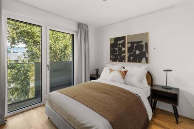 Kurzzeitmiete: 3-Zimmer Wohnung Standard (möbliert) mit Zugang zu Fitness, Co-Working, Dachterrasse, Kinoraum