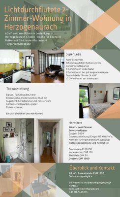 Lichtdurchflutete 2-Zimmer-Wohnung mit Balkon, Gartenblick und Einbauküche in Herzogenaurach