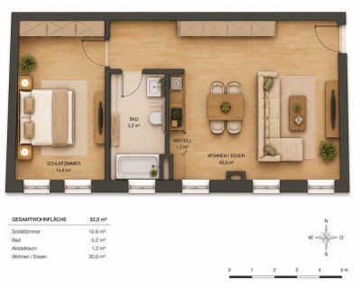 Helle 2-Zimmer-Wohnung in der Berliner Vorstadt