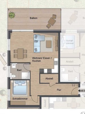 Wohnquartier Bachstraße, am alten Markt Obersontheim
Eigentumswohnung 78,27 Wfl. mit schönem Balkon