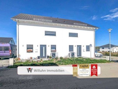 Neubau: 6-Raum-Doppelhaushälfte mit Garten, Garage, Fußbodenheizung & Wärmepumpe!