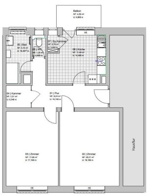 2-Zimmer-Küche-Bad-WC-Balkon + Abstellraum + Speisekammer