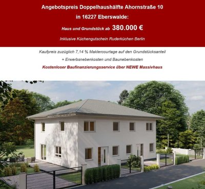 Doppelhauhälfte in Eberswalde  in  Massivbauweise.  Angebotspreis für Haus und Grundstück.