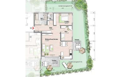 Erdgeschosswohnung mit 2 Terrassen (W2)